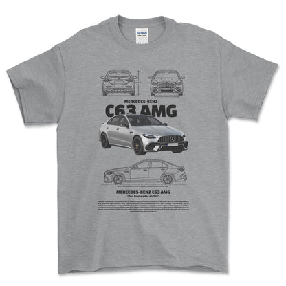 Mercedes C63 AMG - Unisex T-Shirt , Bomuld-Beklædning-Mercedes-Grå Sport-S-Forside-Garage Culture Shop- garage - man cave - merchandise