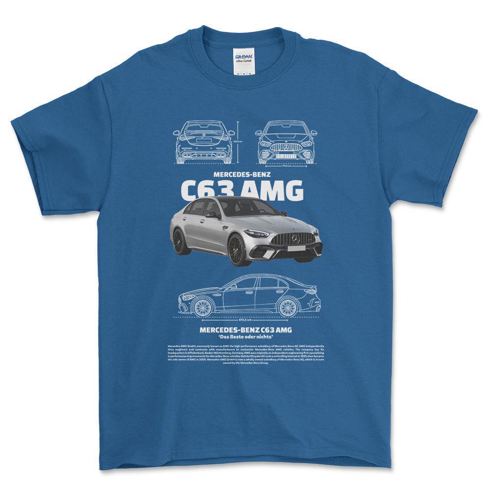 Mercedes C63 AMG - Unisex T-Shirt , Bomuld-Beklædning-Mercedes-Blå Royal-S-Forside-Garage Culture Shop- garage - man cave - merchandise