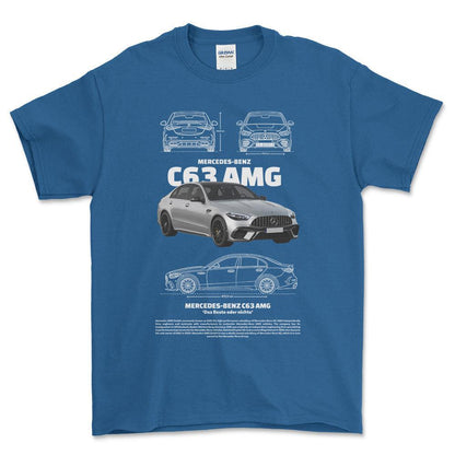 Mercedes C63 AMG - Unisex T-Shirt , Bomuld-Beklædning-Mercedes-Blå Royal-S-Forside-Garage Culture Shop- garage - man cave - merchandise