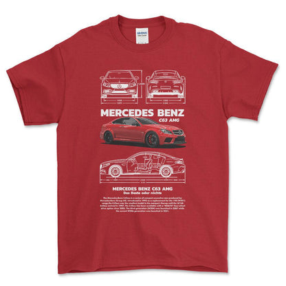 Mercedes C63 AMG - Unisex T-Shirt , Bomuld-Beklædning-Mercedes-Rød-S-Forside-Garage Culture Shop- garage - man cave - merchandise