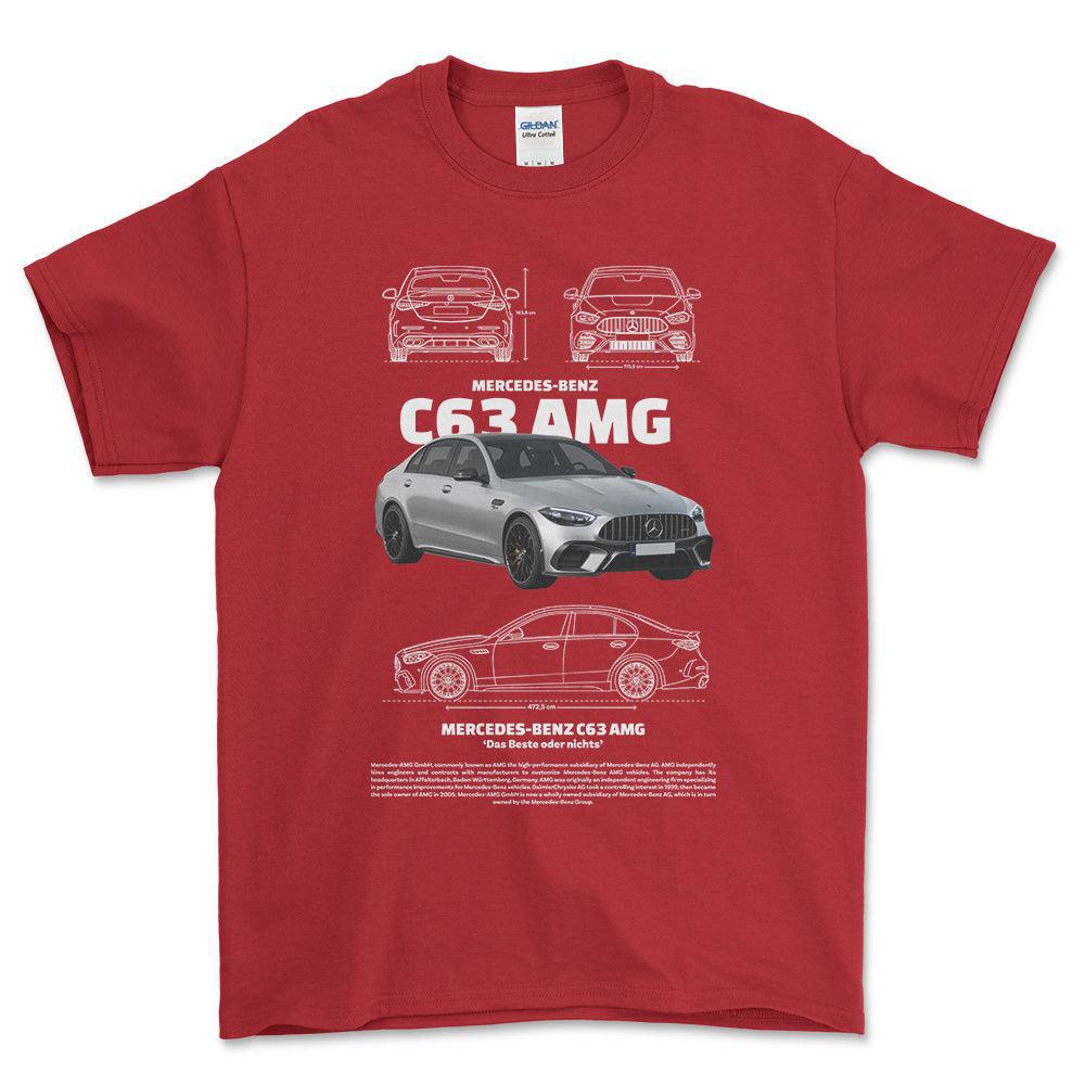 Mercedes C63 AMG - Unisex T-Shirt , Bomuld-Beklædning-Mercedes-Rød-S-Forside-Garage Culture Shop- garage - man cave - merchandise