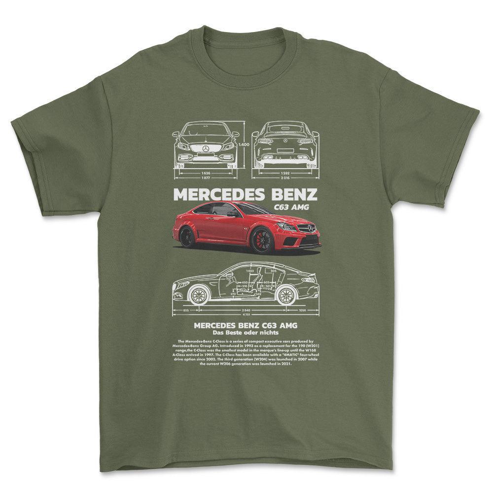 Mercedes C63 AMG - Unisex T-Shirt , Bomuld-Beklædning-Mercedes-Grøn Militær-S-Forside-Garage Culture Shop- garage - man cave - merchandise