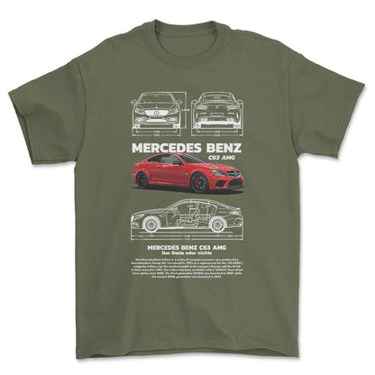 Mercedes C63 AMG - Unisex T-Shirt , Bomuld-Beklædning-Mercedes-Grøn Militær-S-Forside-Garage Culture Shop- garage - man cave - merchandise