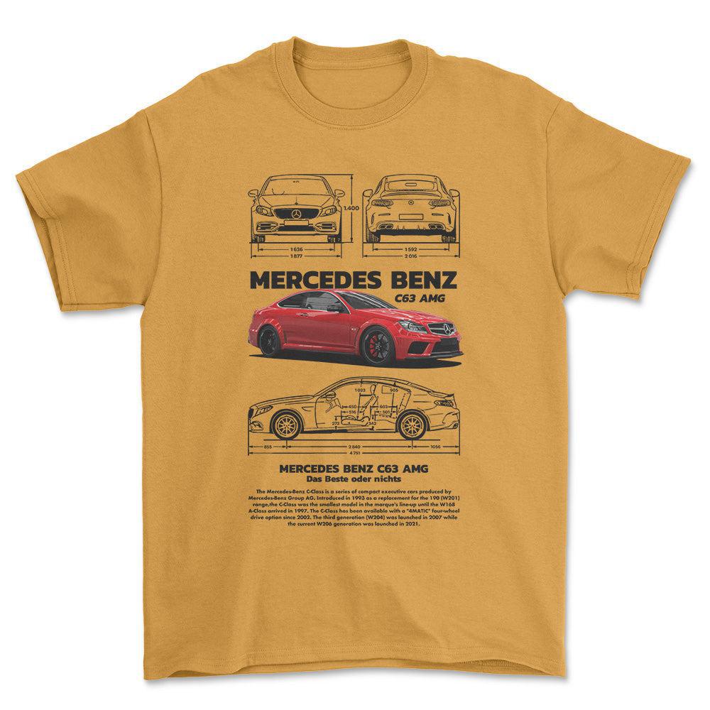 Mercedes C63 AMG - Unisex T-Shirt , Bomuld-Beklædning-Mercedes-Guld-S-Forside-Garage Culture Shop- garage - man cave - merchandise