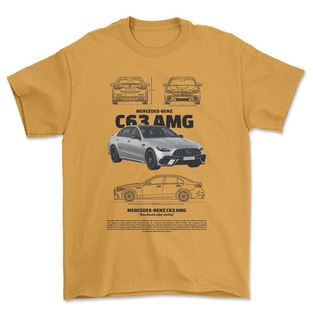Mercedes C63 AMG - Unisex T-Shirt , Bomuld-Beklædning-Mercedes-Guld-S-Forside-Garage Culture Shop- garage - man cave - merchandise