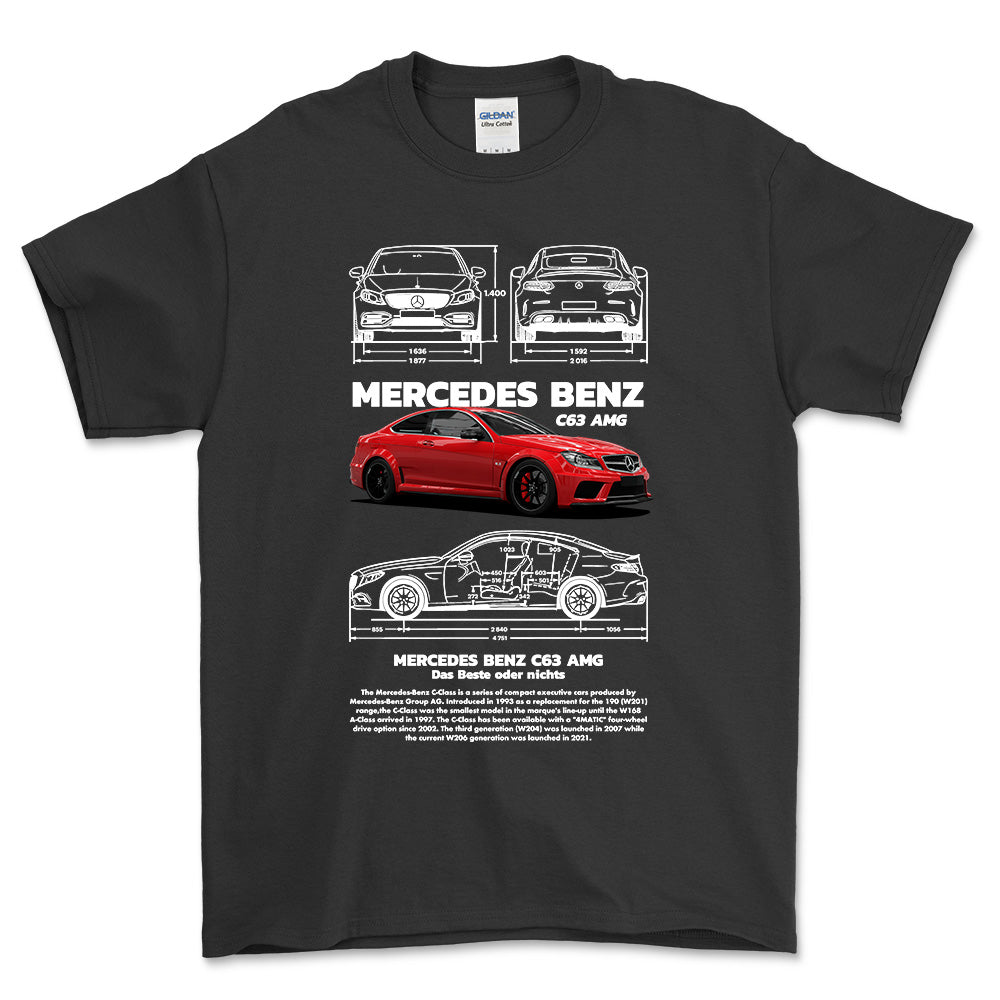 Mercedes C63 AMG - Unisex T-Shirt , Bomuld-Beklædning-Mercedes-Sort-S-Forside-Garage Culture Shop- garage - man cave - merchandise