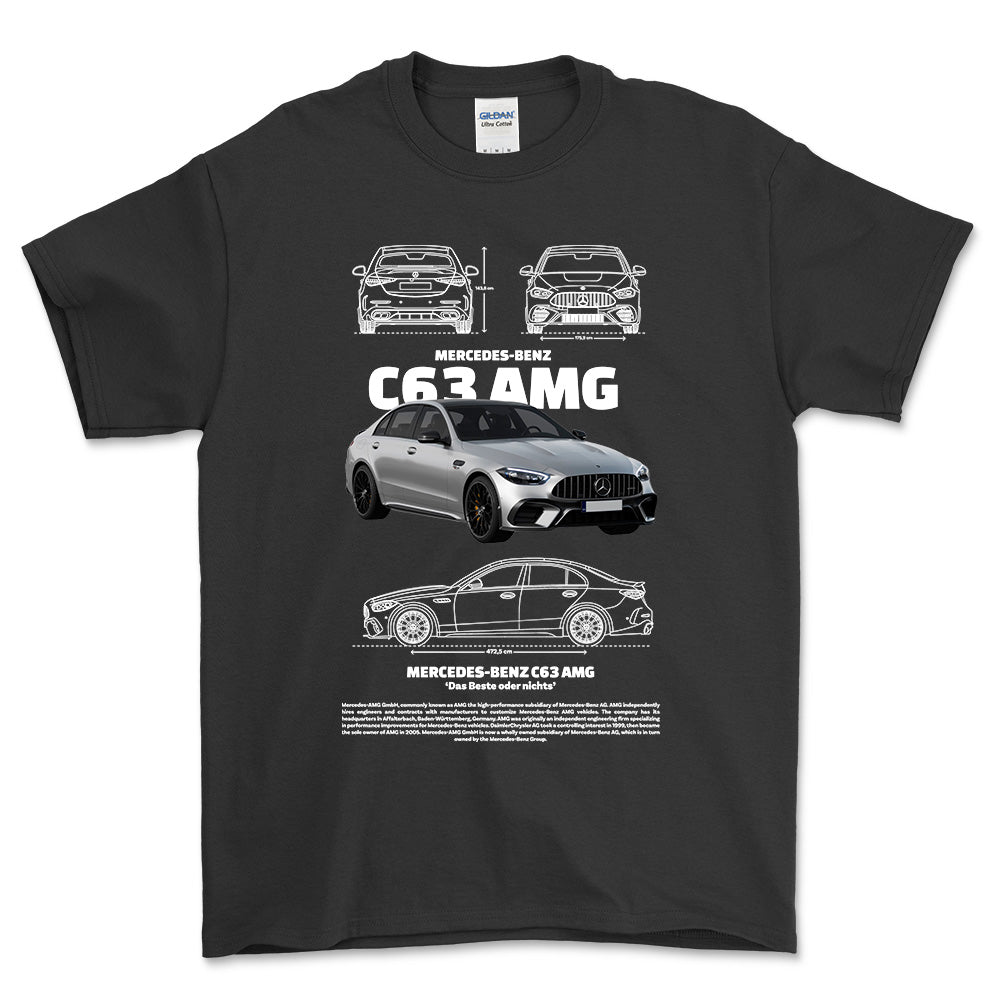 Mercedes C63 AMG - Unisex T-Shirt , Bomuld-Beklædning-Mercedes-Sort-S-Forside-Garage Culture Shop- garage - man cave - merchandise