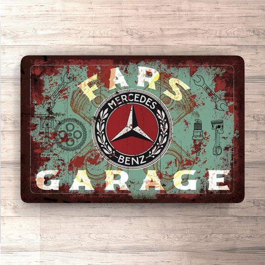 Mercedes Fars Garage Vintage Skilte, Musemåtte, Dørmåtte-Skilte-Mercedes-Garage Culture Shop- garage - man cave - merchandise