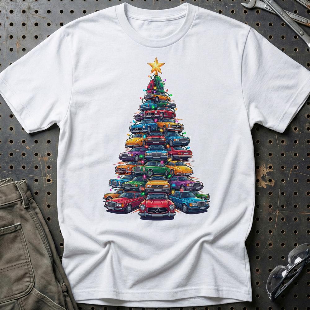 Mercedes Juletræ Christmas Tree T-Shirt-Beklædning-Mercedes-Hvid-S-Garage Culture Shop- garage - man cave - merchandise