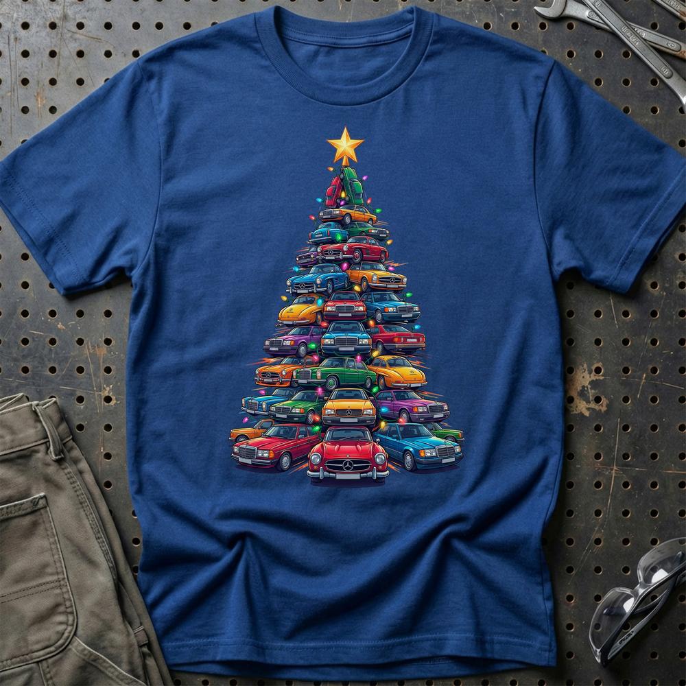Mercedes Juletræ Christmas Tree T-Shirt-Beklædning-Mercedes-Blå Royal-S-Garage Culture Shop- garage - man cave - merchandise
