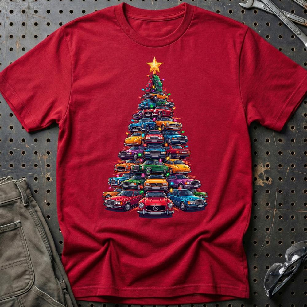 Mercedes Juletræ Christmas Tree T-Shirt-Beklædning-Mercedes-Rød-S-Garage Culture Shop- garage - man cave - merchandise