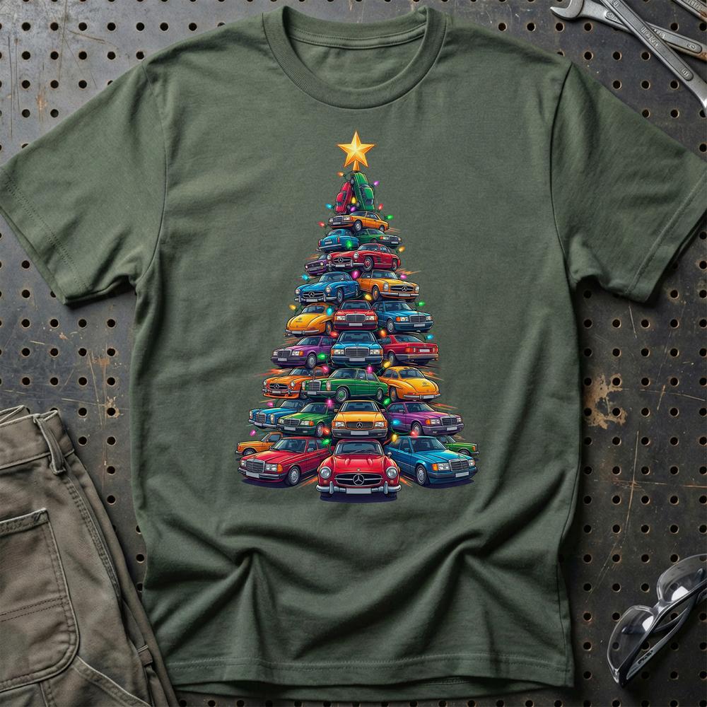 Mercedes Juletræ Christmas Tree T-Shirt-Beklædning-Mercedes-Grøn Militær-S-Garage Culture Shop- garage - man cave - merchandise
