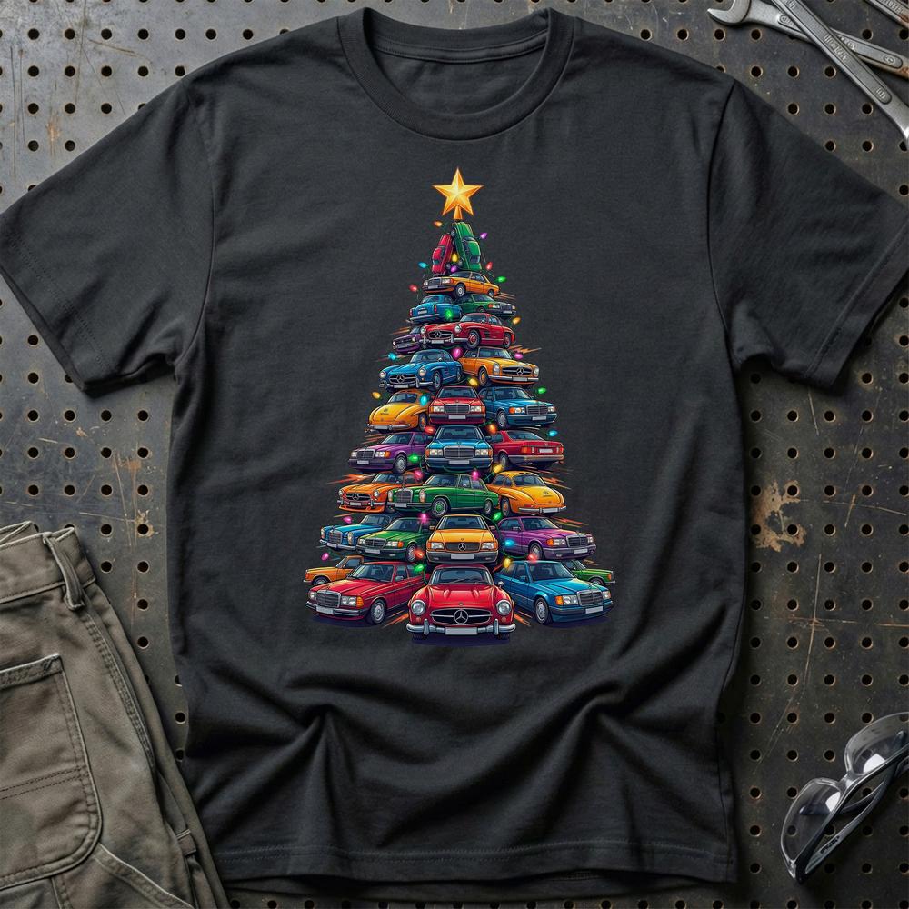 Mercedes Juletræ Christmas Tree T-Shirt-Beklædning-Mercedes-Sort-S-Garage Culture Shop- garage - man cave - merchandise