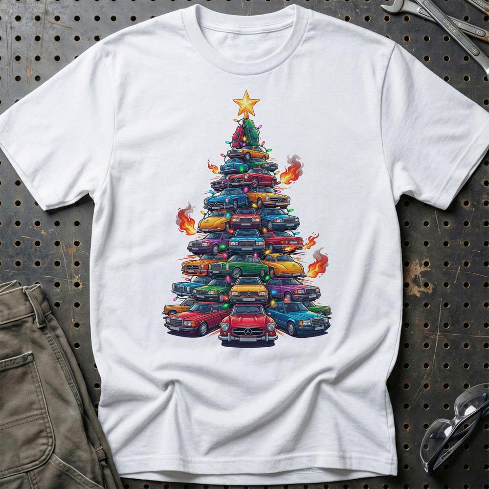 Mercedes Juletræ Christmas Tree - Unisex T-Shirt-Beklædning-Mercedes-Hvid-S-Garage Culture Shop- garage - man cave - merchandise