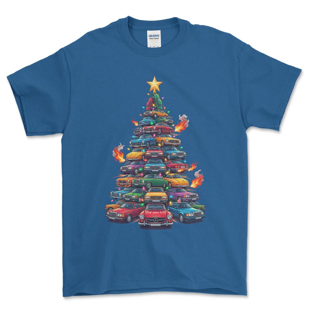 Mercedes Juletræ Christmas Tree - Unisex T-Shirt-Beklædning-Mercedes-Blå Royal-S-Forside-Garage Culture Shop- garage - man cave - merchandise