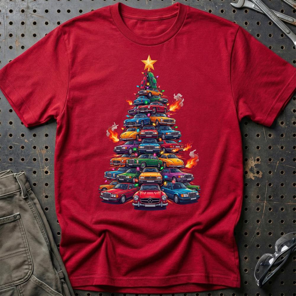 Mercedes Juletræ Christmas Tree - Unisex T-Shirt-Beklædning-Mercedes-Rød-S-Garage Culture Shop- garage - man cave - merchandise