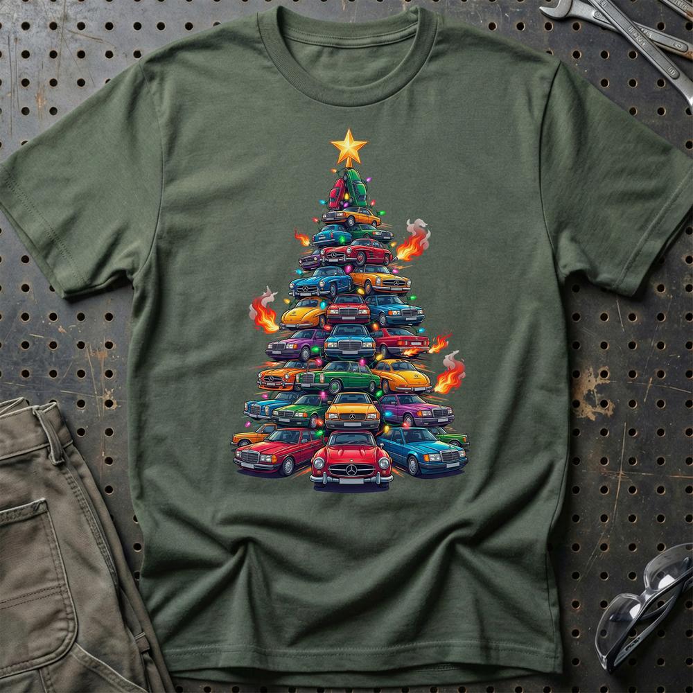 Mercedes Juletræ Christmas Tree - Unisex T-Shirt-Beklædning-Mercedes-Grøn Militær-S-Garage Culture Shop- garage - man cave - merchandise