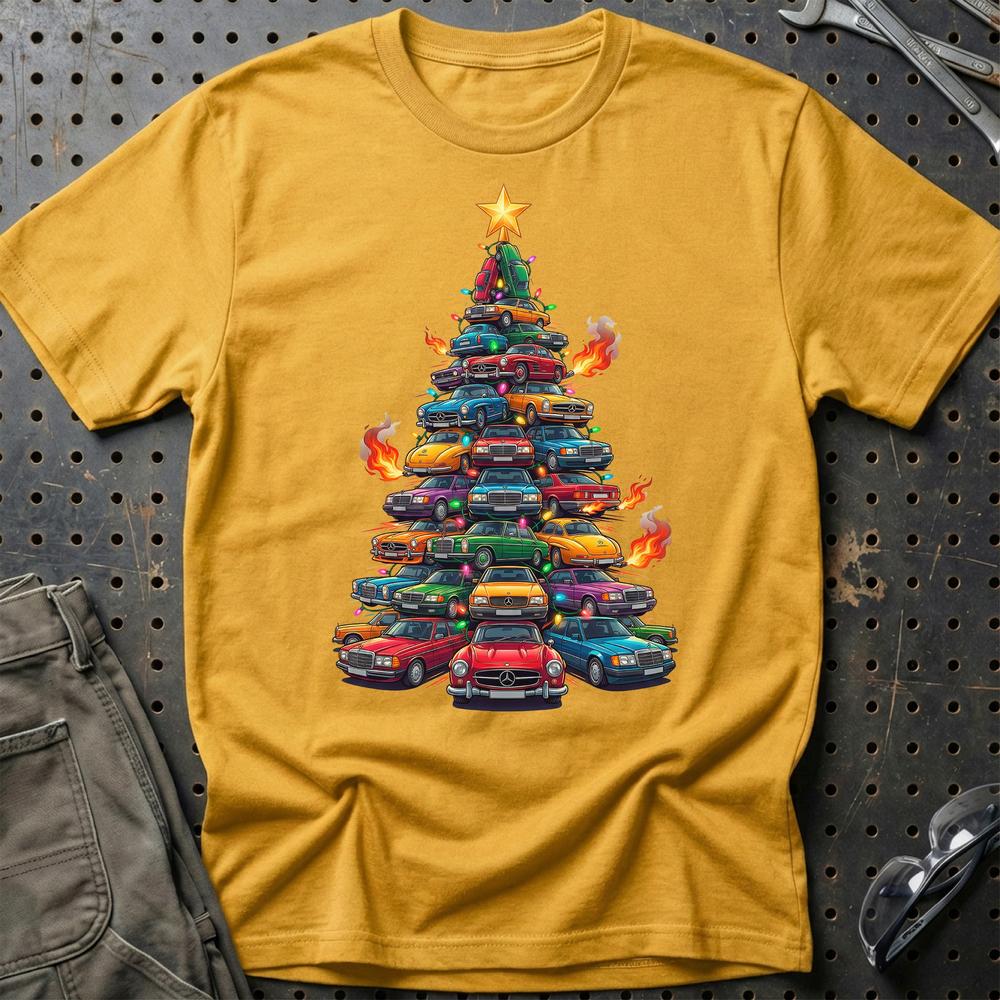 Mercedes Juletræ Christmas Tree - Unisex T-Shirt-Beklædning-Mercedes-Guld-S-Garage Culture Shop- garage - man cave - merchandise