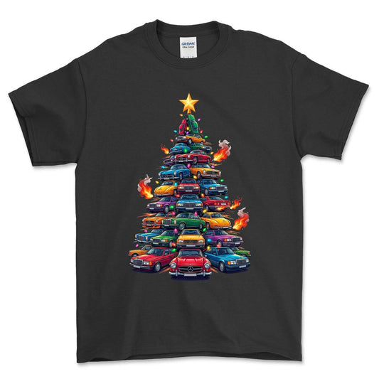 Mercedes Juletræ Christmas Tree - Unisex T-Shirt-Beklædning-Mercedes-Sort-S-Forside-Garage Culture Shop- garage - man cave - merchandise