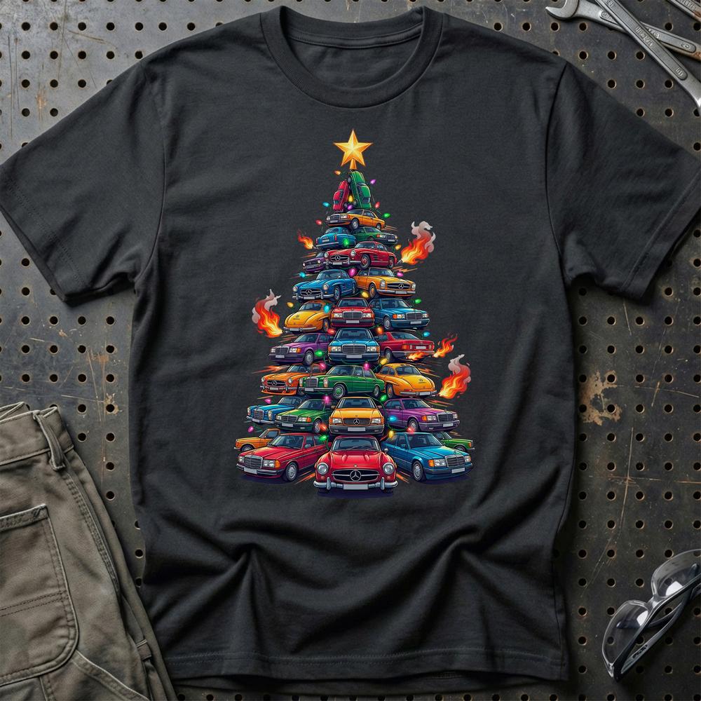 Mercedes Juletræ Christmas Tree - Unisex T-Shirt-Beklædning-Mercedes-Sort-S-Garage Culture Shop- garage - man cave - merchandise