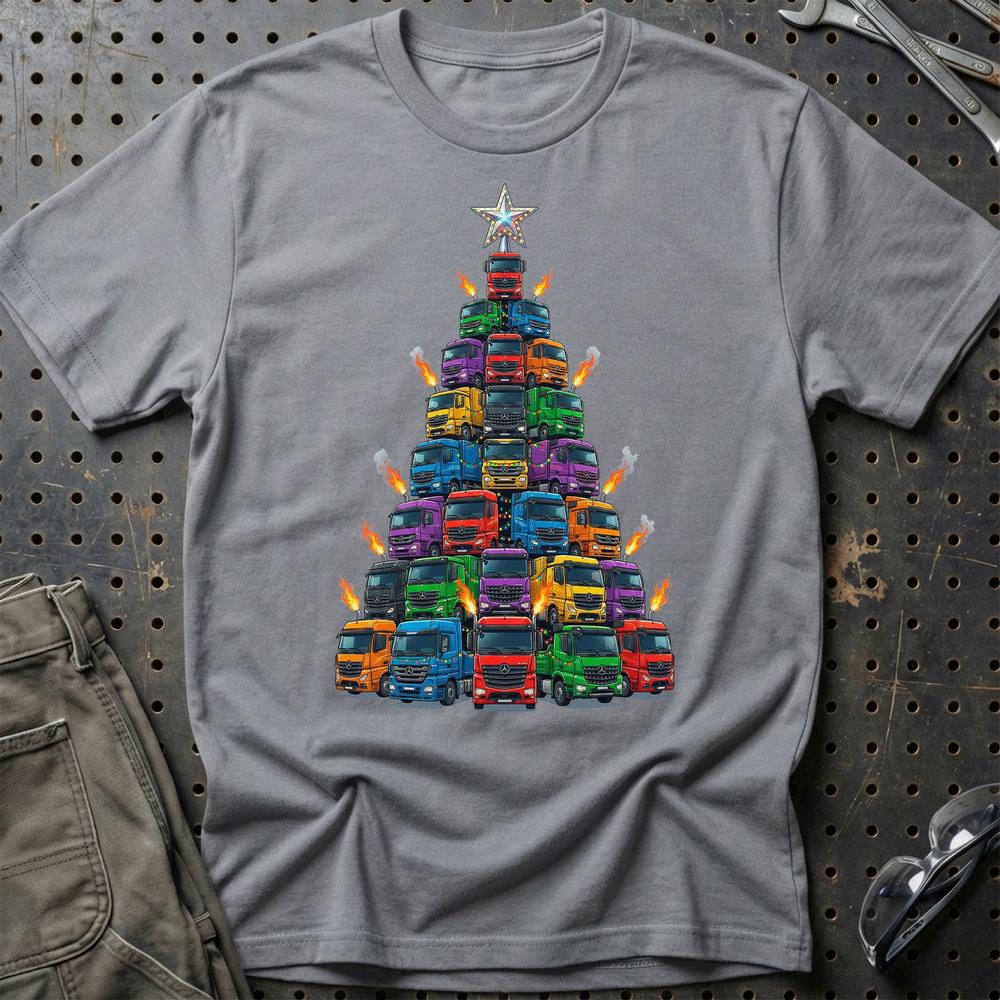 Mercedes Lastbil Juletræ Christmas Tree T-Shirt-Beklædning-Mercedes-Grå Sport-S-Garage Culture Shop- garage - man cave - merchandise