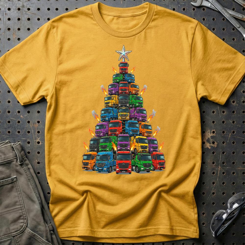 Mercedes Lastbil Juletræ Christmas Tree T-Shirt-Beklædning-Mercedes-Guld-S-Garage Culture Shop- garage - man cave - merchandise