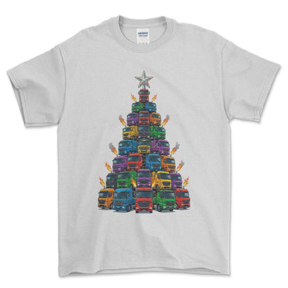 Mercedes Lastbil Juletræ Christmas Tree - Unisex T-Shirt-Beklædning-Mercedes-Hvid-S-Forside-Garage Culture Shop- garage - man cave - merchandise