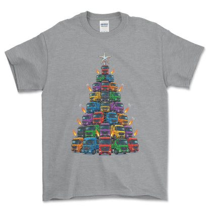 Mercedes Lastbil Juletræ Christmas Tree - Unisex T-Shirt-Beklædning-Mercedes-Grå Sport-S-Forside-Garage Culture Shop- garage - man cave - merchandise
