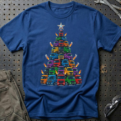 Mercedes Lastbil Juletræ Christmas Tree - Unisex T-Shirt-Beklædning-Mercedes-Blå Royal-S-Garage Culture Shop- garage - man cave - merchandise