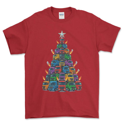 Mercedes Lastbil Juletræ Christmas Tree - Unisex T-Shirt-Beklædning-Mercedes-Rød-S-Forside-Garage Culture Shop- garage - man cave - merchandise