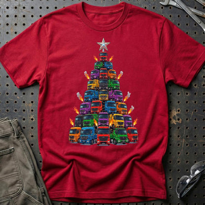 Mercedes Lastbil Juletræ Christmas Tree - Unisex T-Shirt-Beklædning-Mercedes-Rød-S-Garage Culture Shop- garage - man cave - merchandise