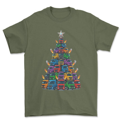 Mercedes Lastbil Juletræ Christmas Tree - Unisex T-Shirt-Beklædning-Mercedes-Grøn Militær-S-Forside-Garage Culture Shop- garage - man cave - merchandise