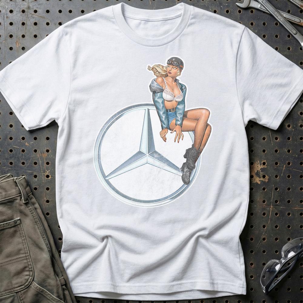 Mercedes Pinup T-Shirt-Beklædning-Mercedes-Hvid-S-Garage Culture Shop- garage - man cave - merchandise