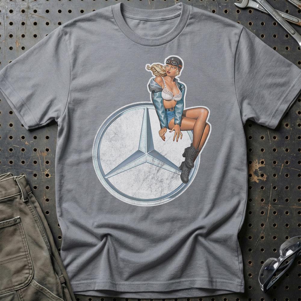 Mercedes Pinup T-Shirt-Beklædning-Mercedes-Grå Sport-S-Garage Culture Shop- garage - man cave - merchandise