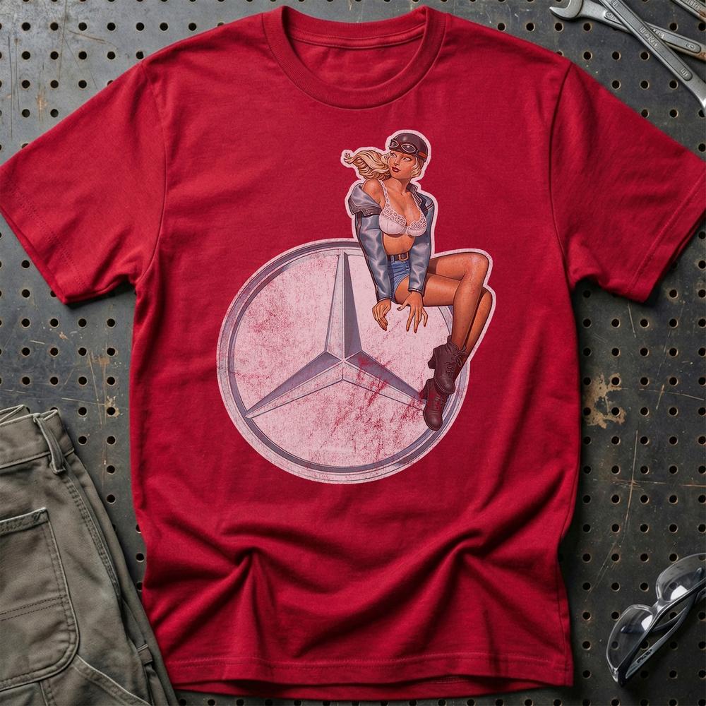 Mercedes Pinup T-Shirt-Beklædning-Mercedes-Rød-S-Garage Culture Shop- garage - man cave - merchandise