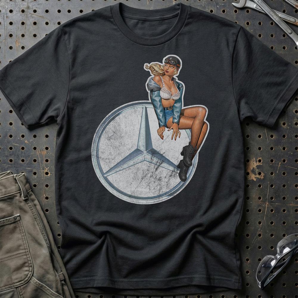 Mercedes Pinup T-Shirt-Beklædning-Mercedes-Sort-S-Garage Culture Shop- garage - man cave - merchandise
