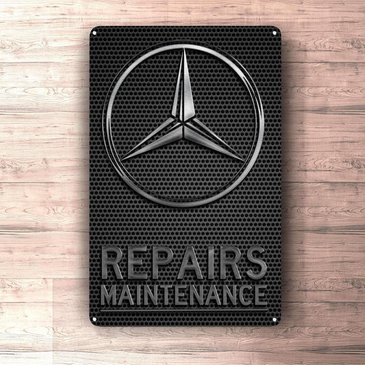 Mercedes Repairs Maintenance Skilte, Musemåtte, Dørmåtte , Plakat-Skilte-Mercedes-Garage Culture Shop- garage - man cave - merchandise