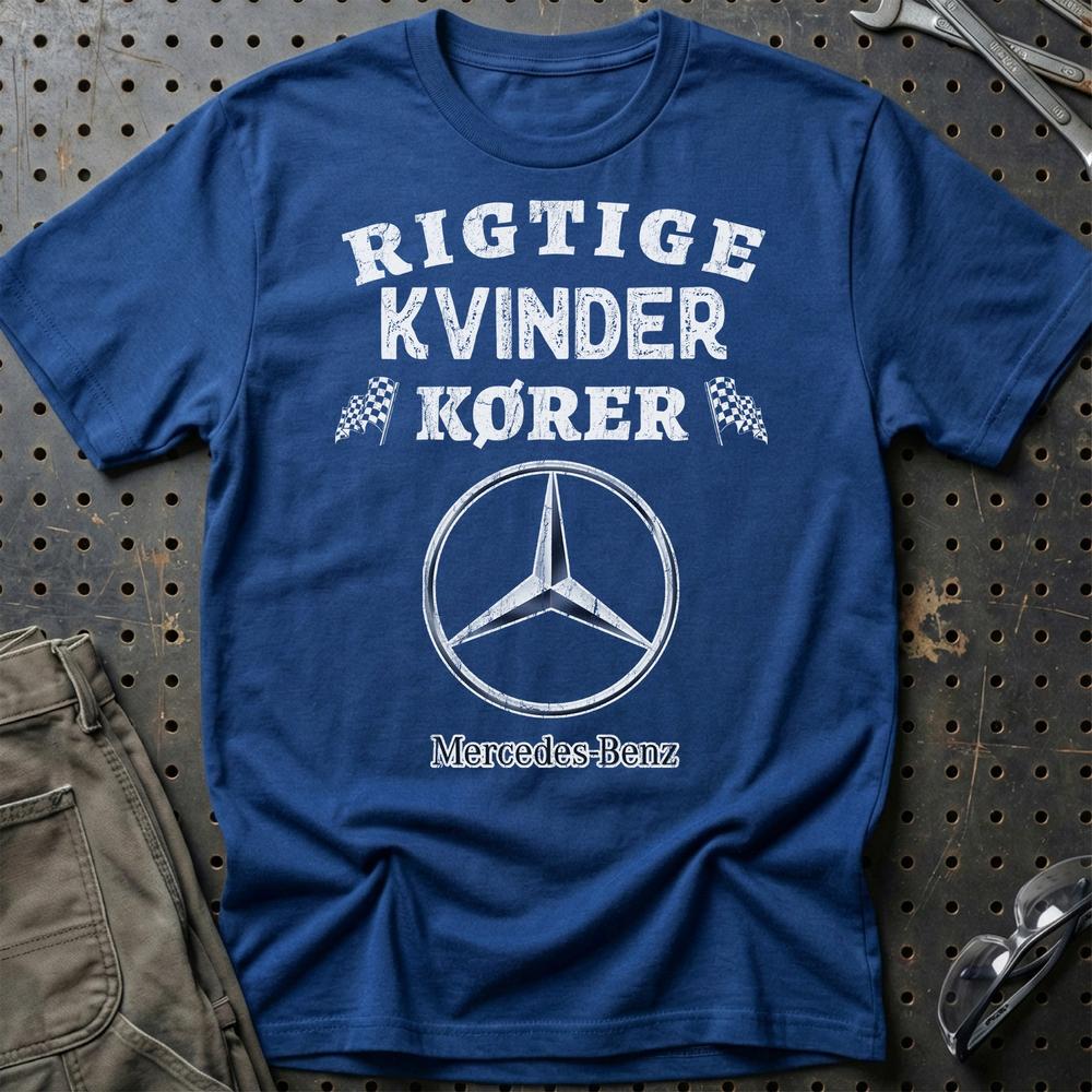Mercedes Rigtige Kvinder Kører - Unisex T-Shirt , Bomuld-Beklædning-Mercedes-Blå Royal-S-Garage Culture Shop- garage - man cave - merchandise
