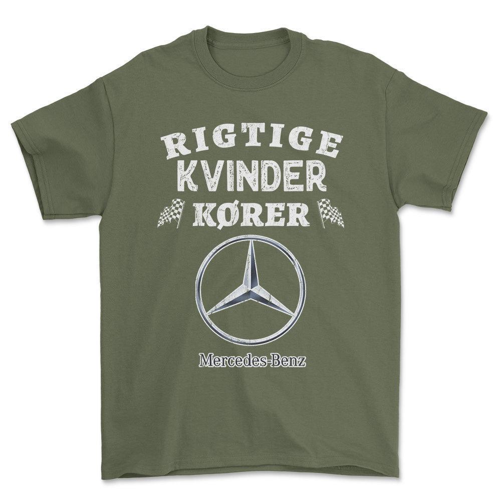 Mercedes Rigtige Kvinder Kører - Unisex T-Shirt , Bomuld-Beklædning-Mercedes-Grøn Militær-S-Forside-Garage Culture Shop- garage - man cave - merchandise