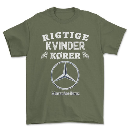 Mercedes Rigtige Kvinder Kører - Unisex T-Shirt , Bomuld-Beklædning-Mercedes-Grøn Militær-S-Forside-Garage Culture Shop- garage - man cave - merchandise