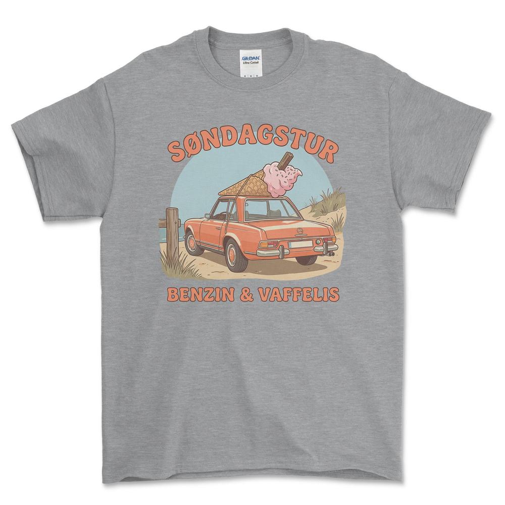 Mercedes Søndagstur - Benzin & Vaffelis T-Shirt-Beklædning-Mercedes-Grå Sport-S-Garage Culture Shop- garage - man cave - merchandise