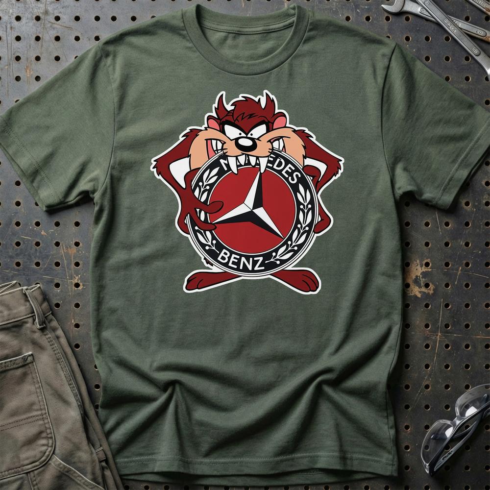 Mercedes TAZ Unisex T-Shirt , Bomuld-Beklædning-Mercedes-Grøn Militær-S-Garage Culture Shop- garage - man cave - merchandise