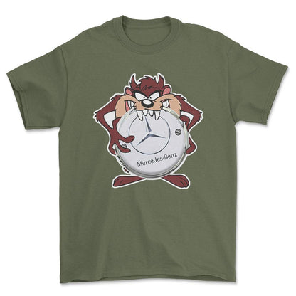 Mercedes TAZ Unisex T-Shirt , Bomuld-Beklædning-Mercedes-Grøn Militær-S-Forside-Garage Culture Shop- garage - man cave - merchandise