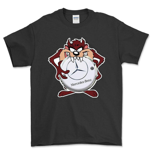 Mercedes TAZ Unisex T-Shirt , Bomuld-Beklædning-Mercedes-Sort-S-Forside-Garage Culture Shop- garage - man cave - merchandise