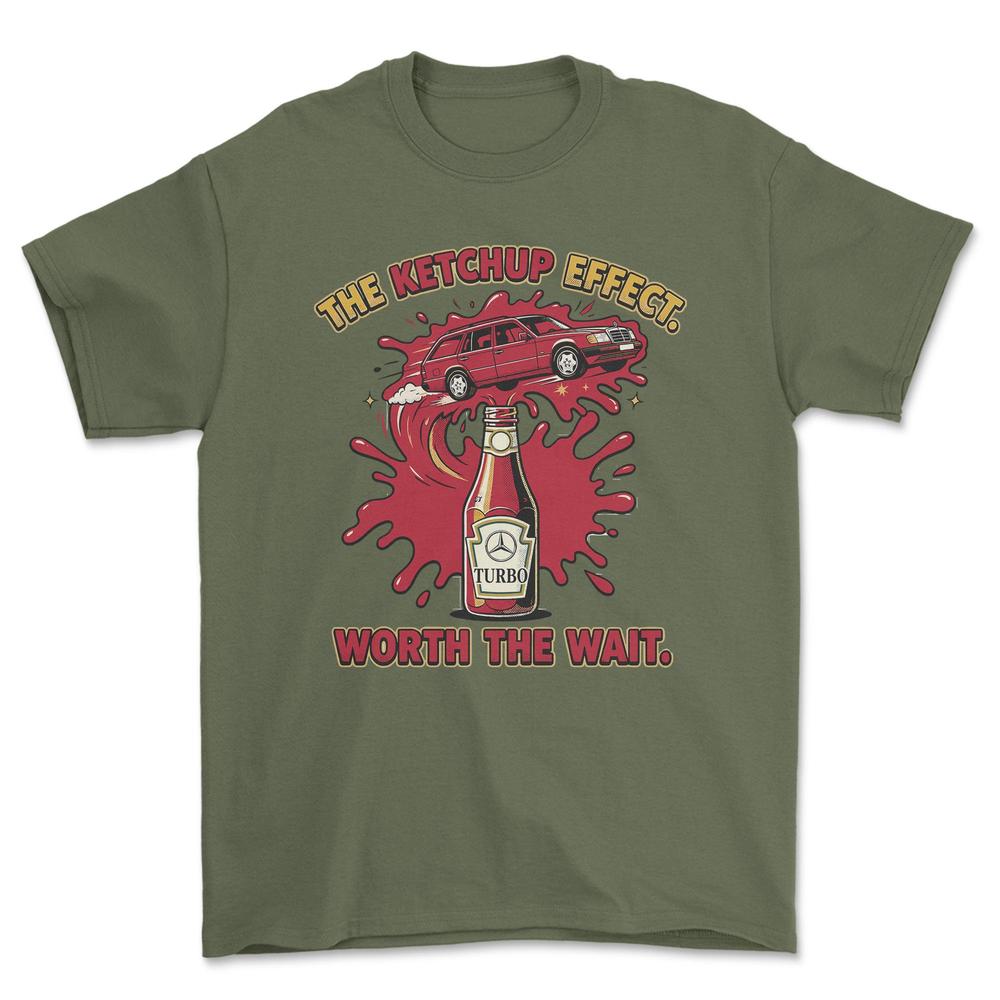 Mercedes Turbo Ketchup Effect T-Shirt-Beklædning-Mercedes-Grøn Militær-S-Garage Culture Shop- garage - man cave - merchandise