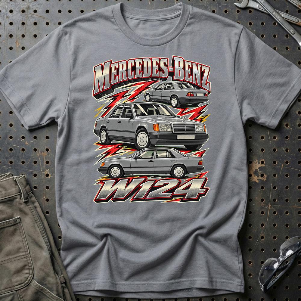 Mercedes W124 T-Shirt-Beklædning-Mercedes-Grå Sport-S-Garage Culture Shop- garage - man cave - merchandise