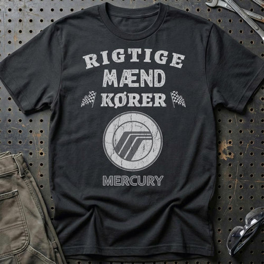 Mercury Rigtige Mænd Kører - Unisex T-Shirt , Bomuld-Beklædning-Mercury-Sort-S-Garage Culture Shop- garage - man cave - merchandise