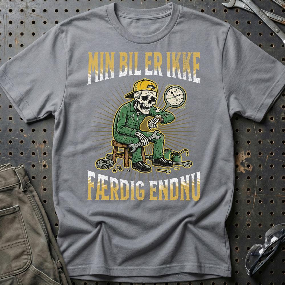 Min Bil Er Ikke Færdig Endnu T-Shirt-Beklædning-Garage Culture-Grå Sport-S-Garage Culture Shop- garage - man cave - merchandise