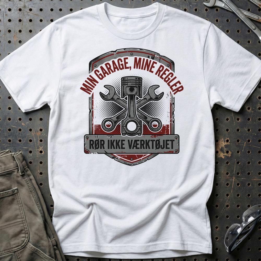 Min Garage, Mine Regler - Rør Ikke Værktøjet T-Shirt-Beklædning-Garage Culture-Hvid-S-Garage Culture Shop- garage - man cave - merchandise