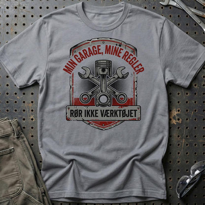 Min Garage, Mine Regler – Rør Ikke Værktøjet - Unisex T-Shirt , Bomuld-Beklædning-Garage Culture-Grå Sport-S-Garage Culture Shop- garage - man cave - merchandise
